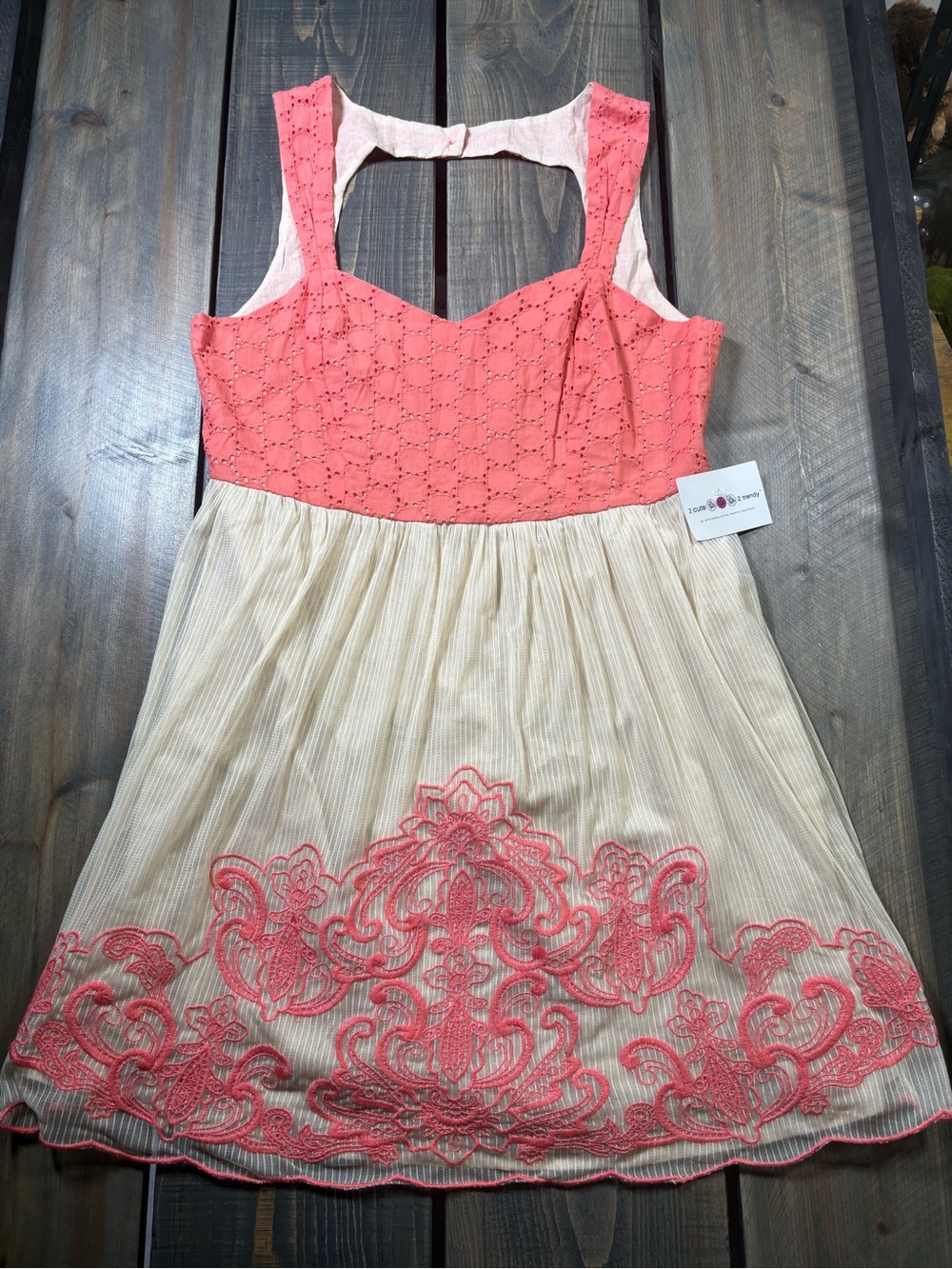 Flying Tomato Coral and Cream Embroidered Sundress